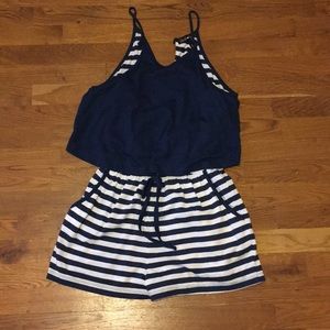 Navy Blue Romper with Stripes